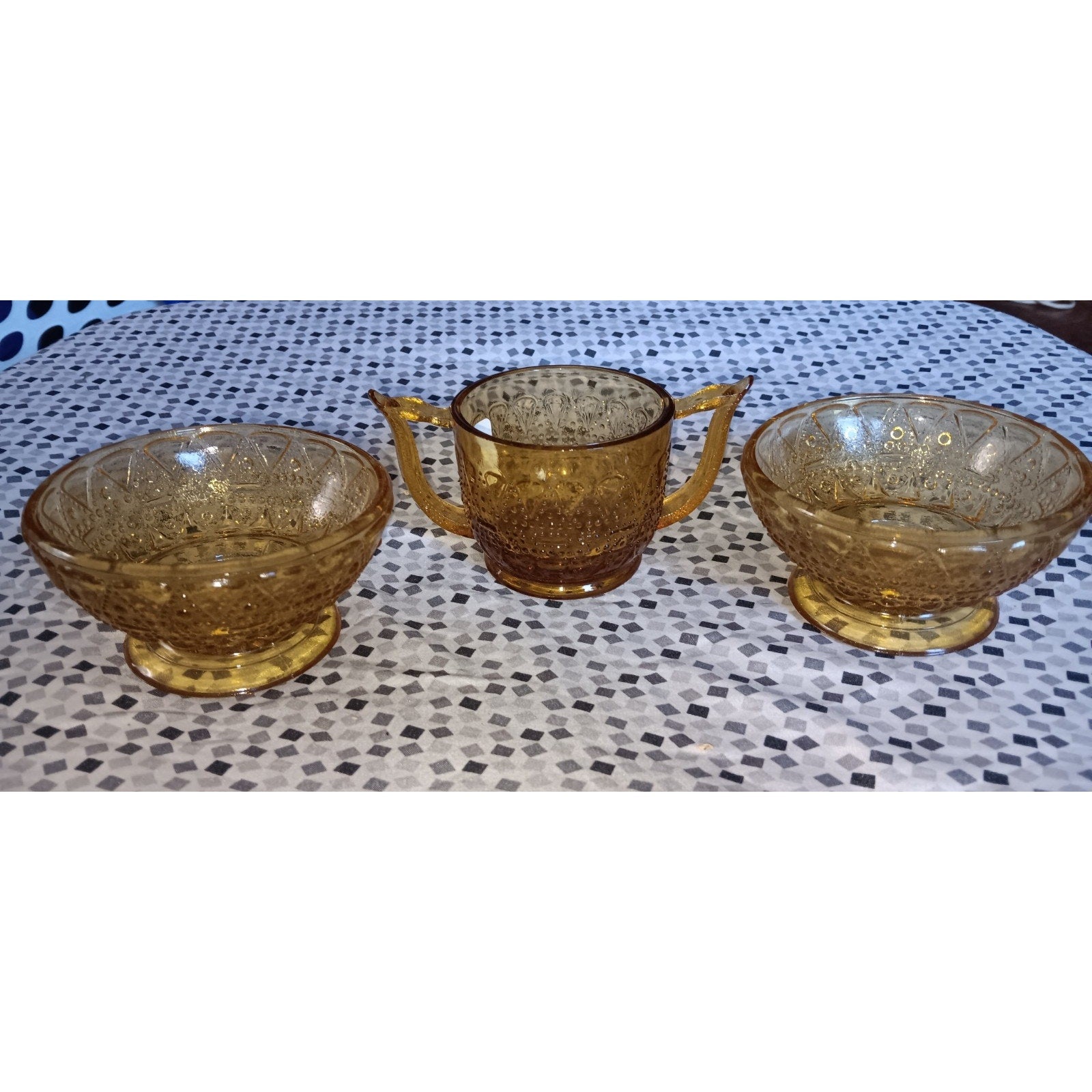 Amber Dessert Bowls And Sugar Bowl