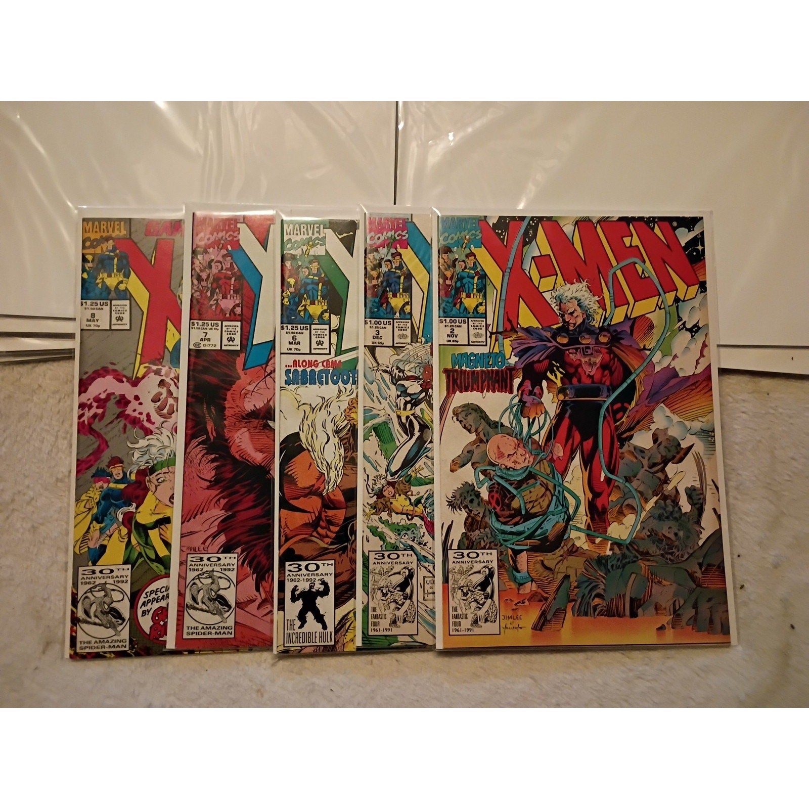 x-men comic book lot marvel 1991 #2,3,6,7,8 Magneto Ghost Rider Gambit Vf To NM