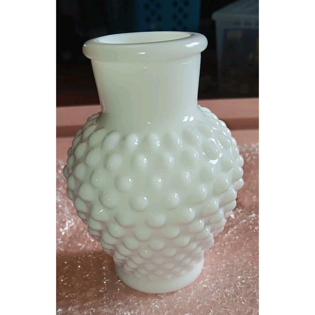 Vintage Hobnail Milk Glass Vase Classic Round Bud 5.5” Tall