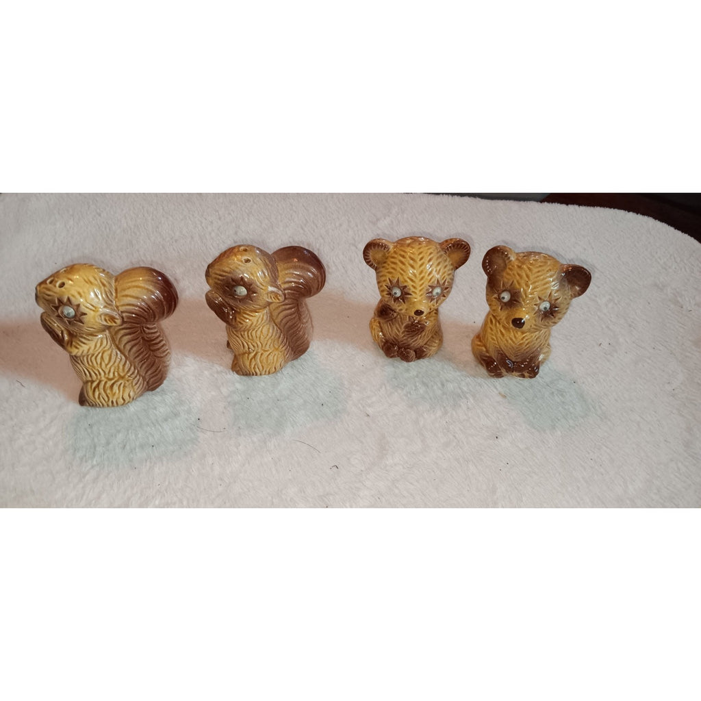 Lot Of 2 Vintage Squirrel & Bear Salt Pepper Shakers Googly Eyed JAPAN