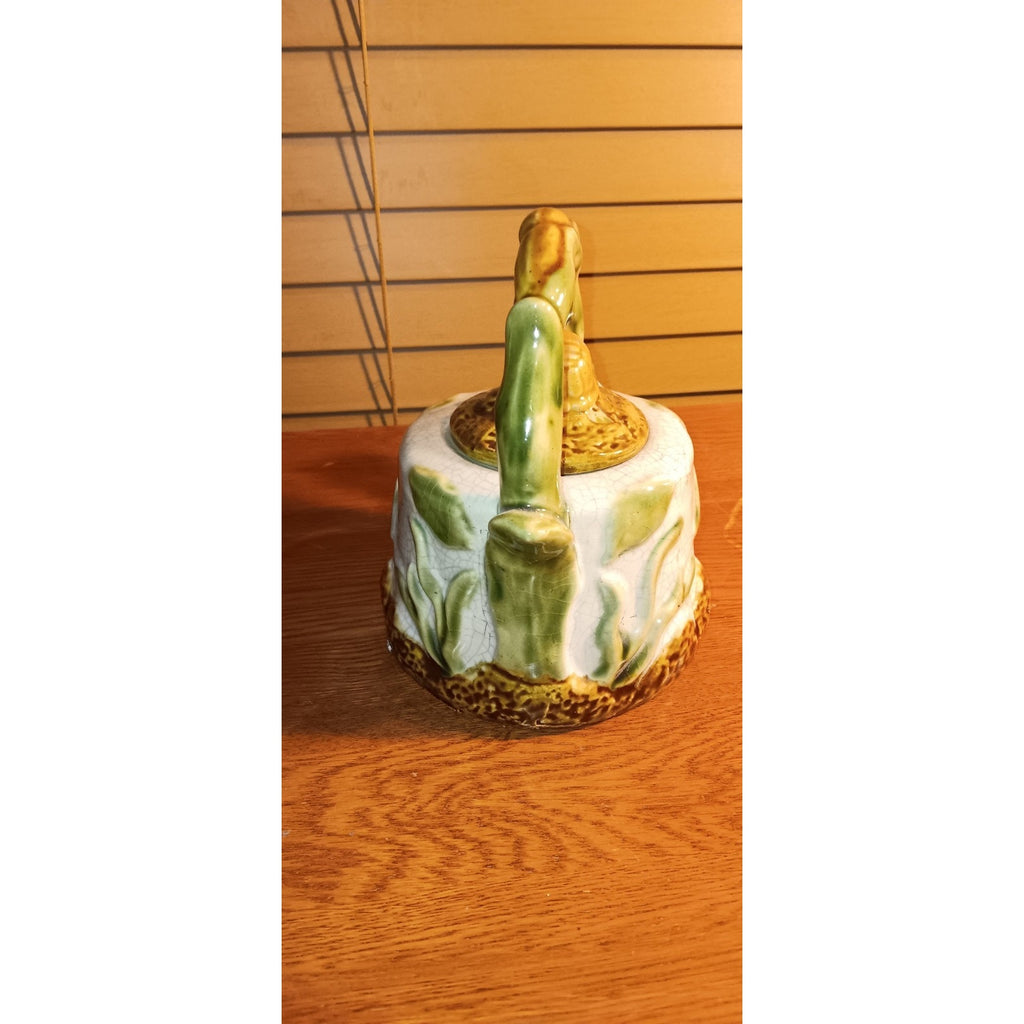 Ceramic Majolica Turtle Teapot With Lid Rare No Chips Beautiful Piece