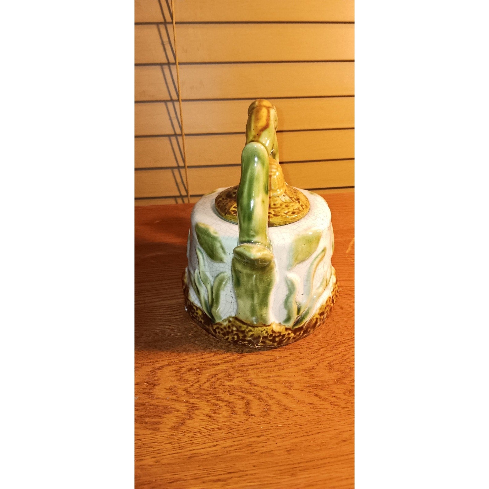 Ceramic Majolica Turtle Teapot With Lid Rare No Chips Beautiful Piece