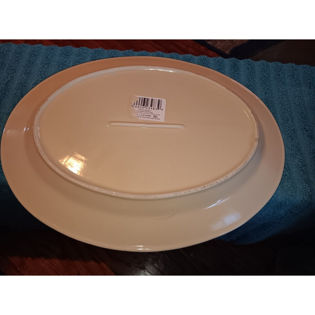 Oval Serving Platter Leaf & Berry Vine Design 14" x 10.75 "