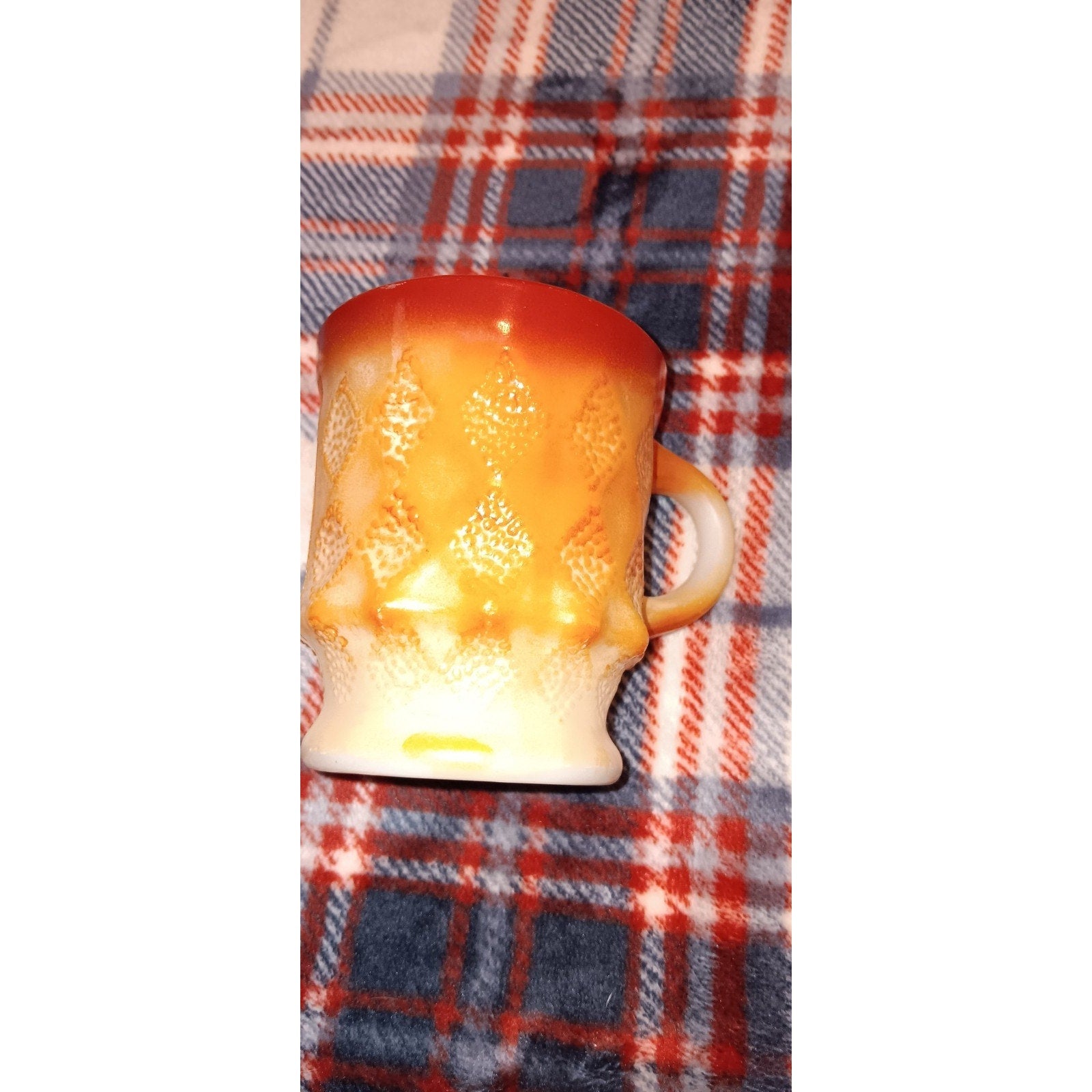 Vintage Anchor Hocking Fire King Orange Coffee Cup Mug Kimberly Diamond Pattern