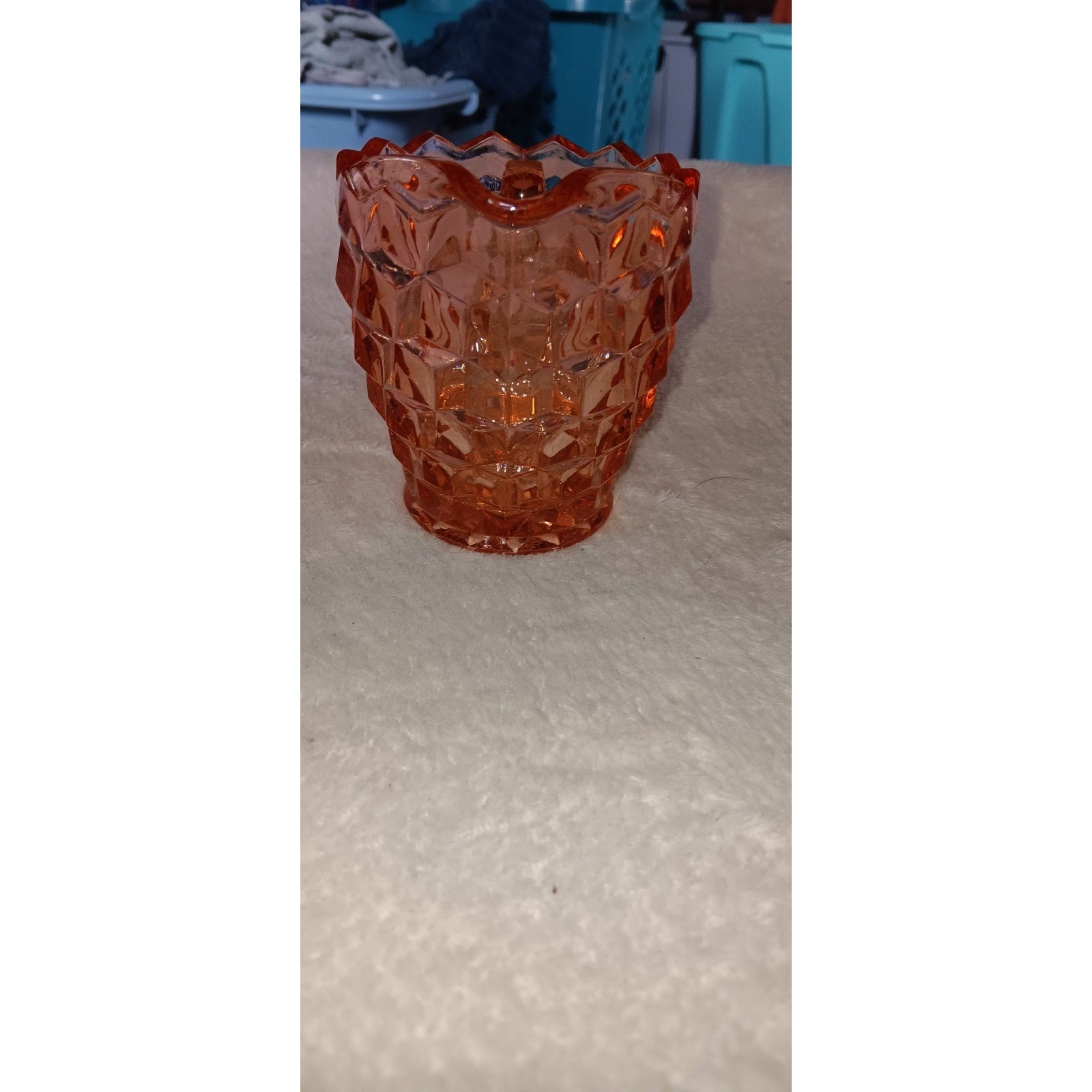 Vintage Indiana Whitehall Glass Cubist 4" Tall Heavy Creamer Pink Peach 1960's