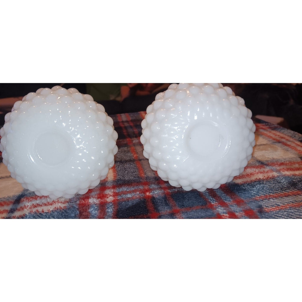 Vintage Milk Glass Hobnail Bud Vases Lot Of 2 Very Nice