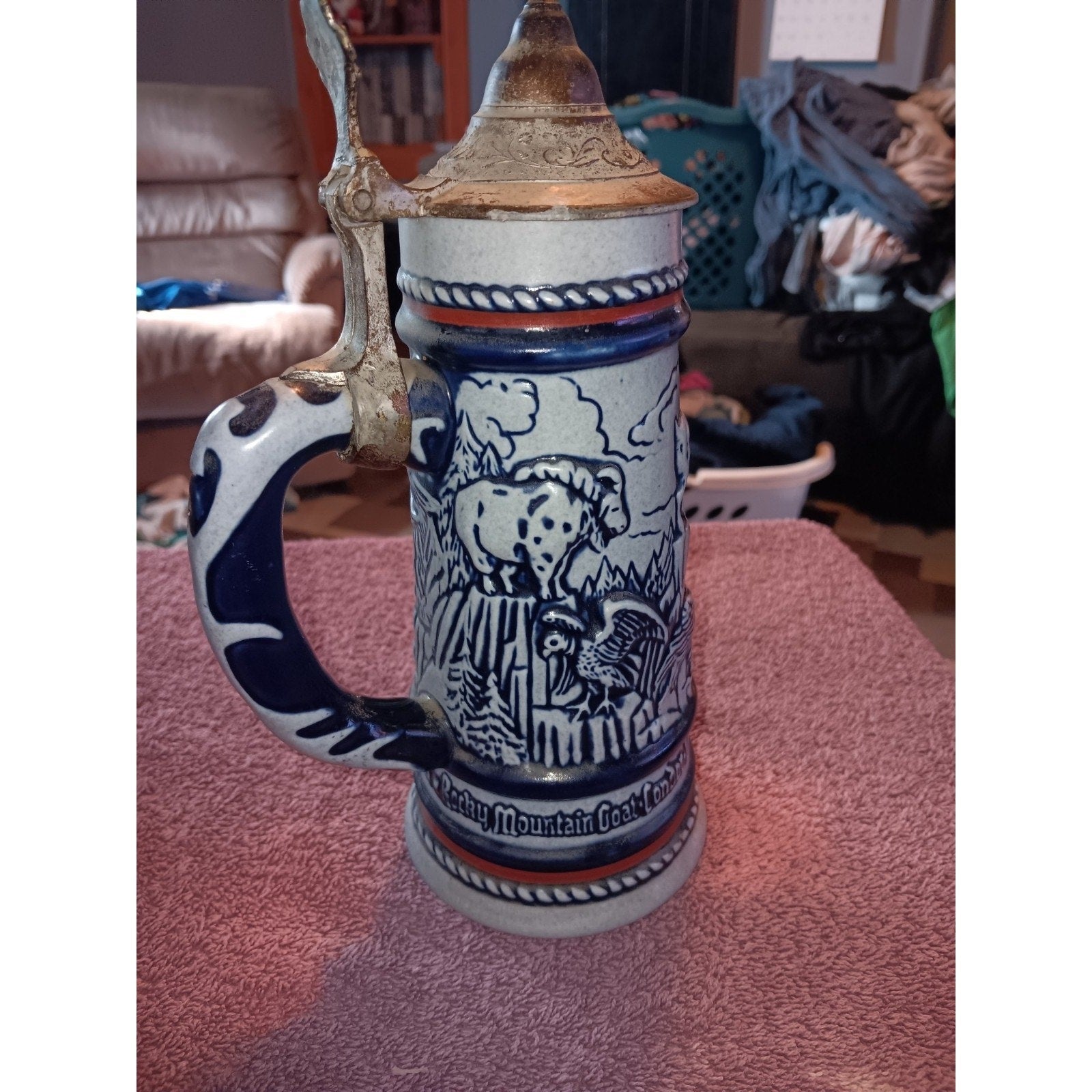 Avon Lidded Beer Stein 1976 Handcrafted in Brazil by Ceramarte Mountain Animals