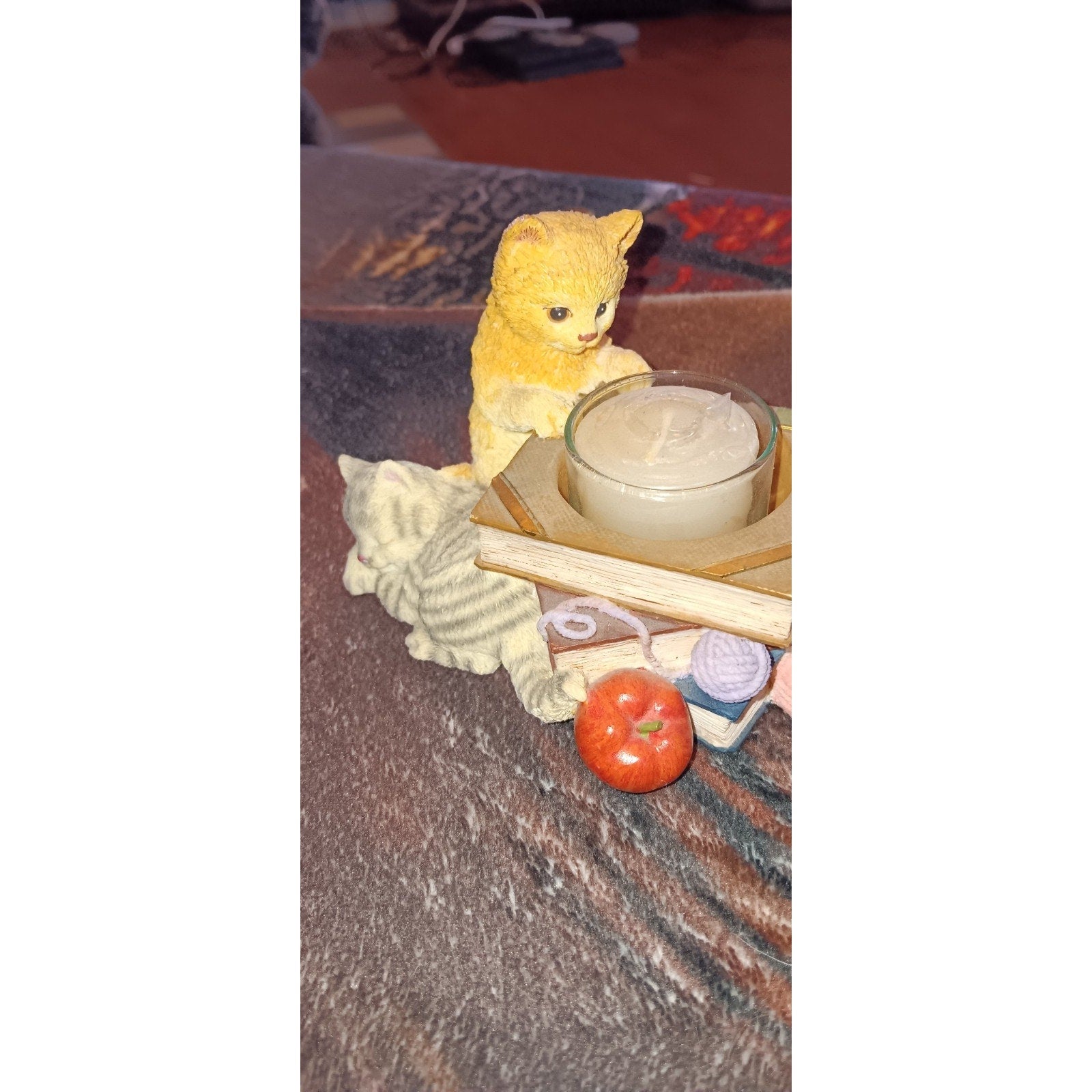 Westland Giftware Kittens Books Yarn Tea Light Votive Vintage Candle Holder Cat