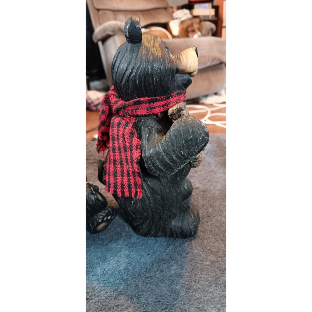 Black Bear Resin Figures Lot of 3 Fish Basket, Welcome Decor, Happy Bear Decor