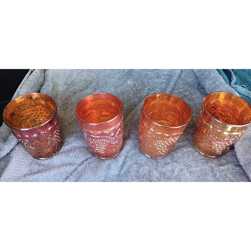 Vintage Joe St. Clair Carnival Glass Lot Grape & Cable Tumbler Set Of 5 Marigold