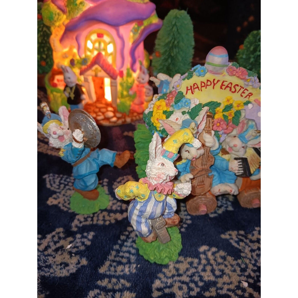 Lighted Easter Village Porcelain Houses Figures 21 Pc See Pics Really Nice