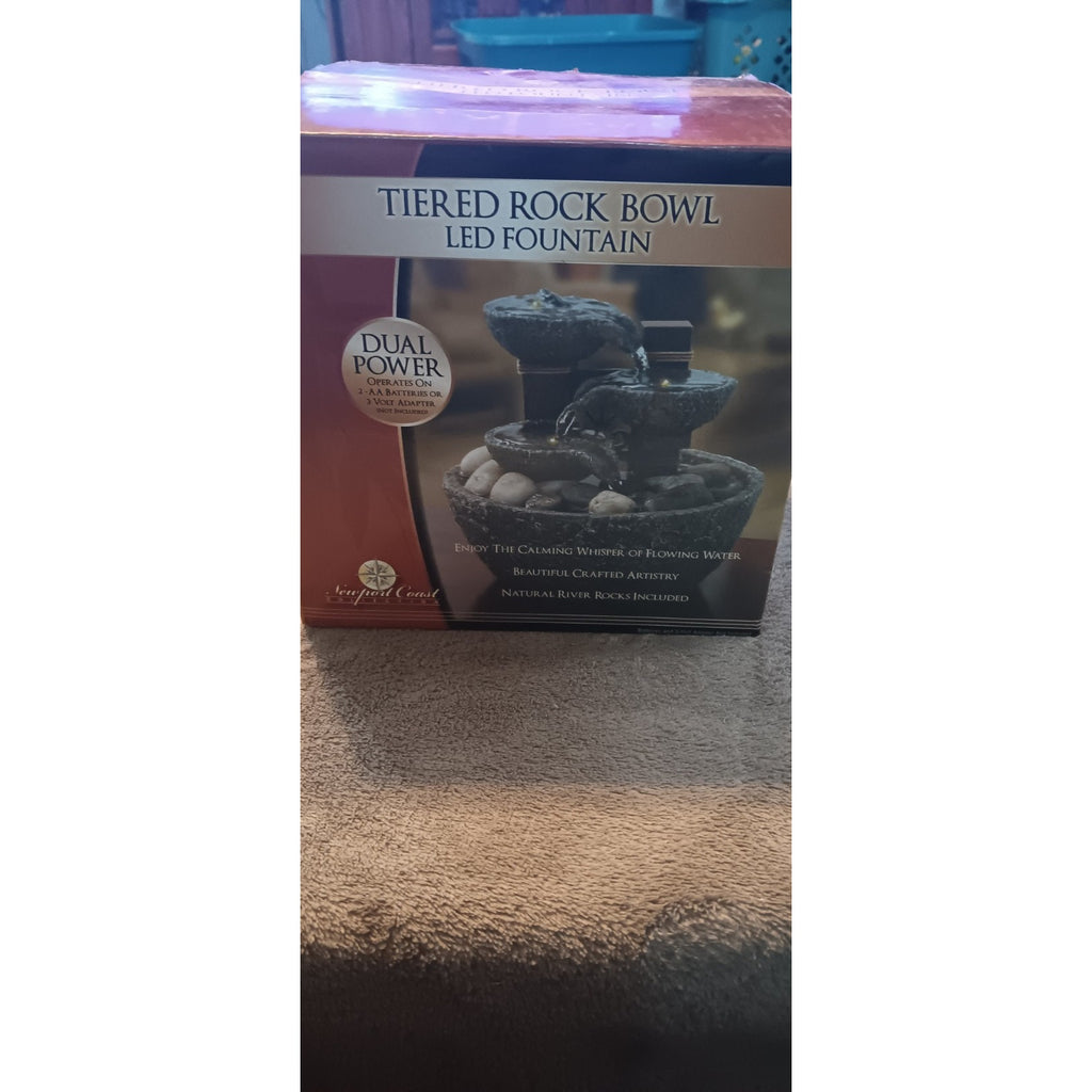NIB Brand New Newport Coast Tiered Rock Bowl LED Fountain