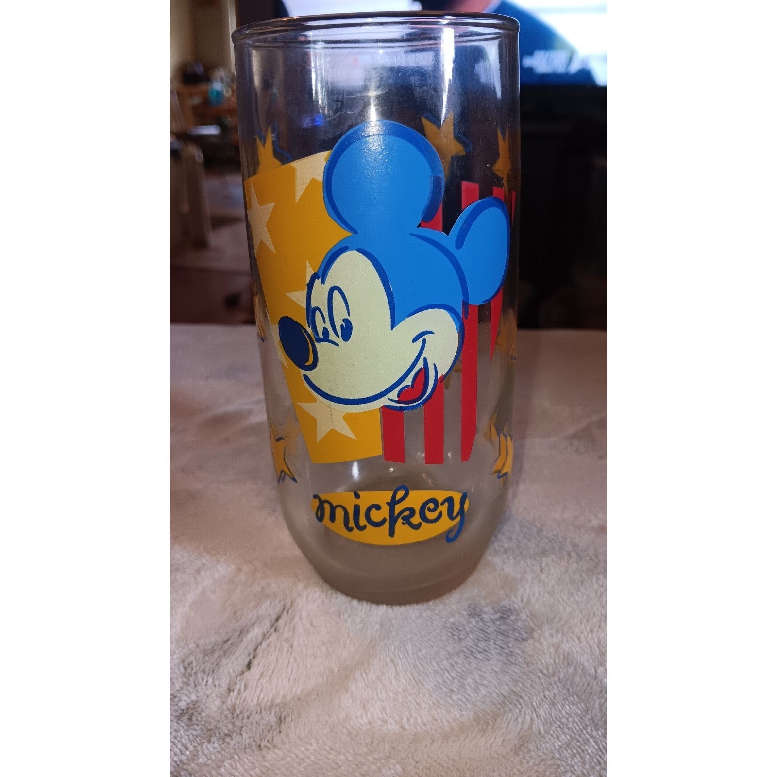 Vintage Collectible~*Disney Mickey Mouse With Stars Drink Glass 5 7/8" Tall