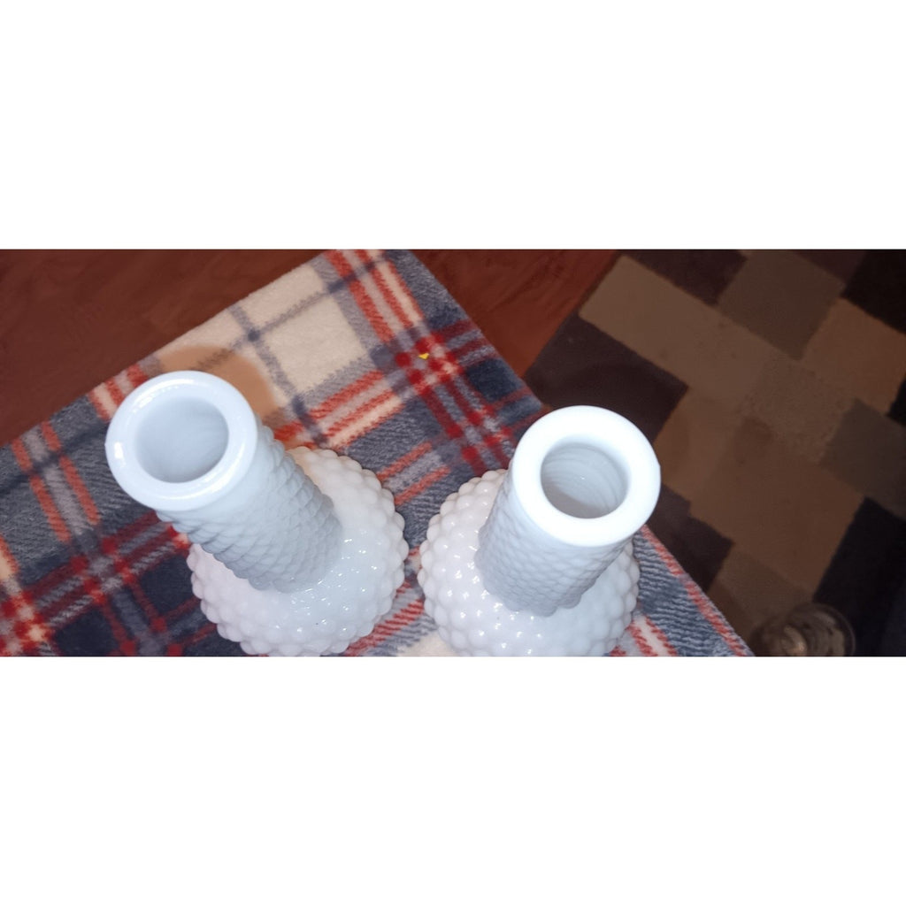 Vintage Milk Glass Hobnail Bud Vases Lot Of 2 Very Nice