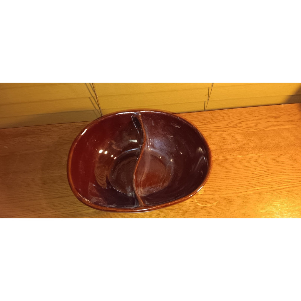 Vintage Marcrest Stoneware Daisy Dot Brown Divided Serving Dish Bowl Ovenproof
