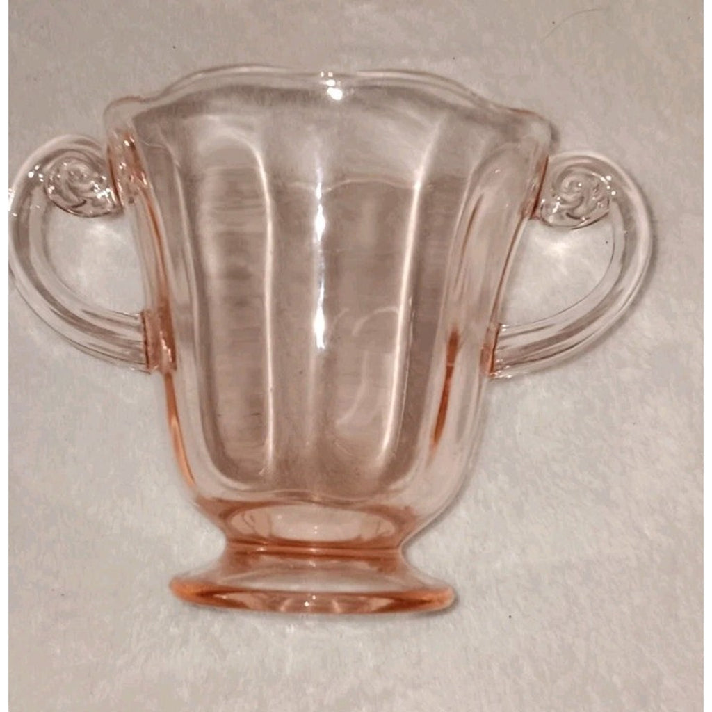Vintage Pink Depression Glass double Handles Sugar Bowl
