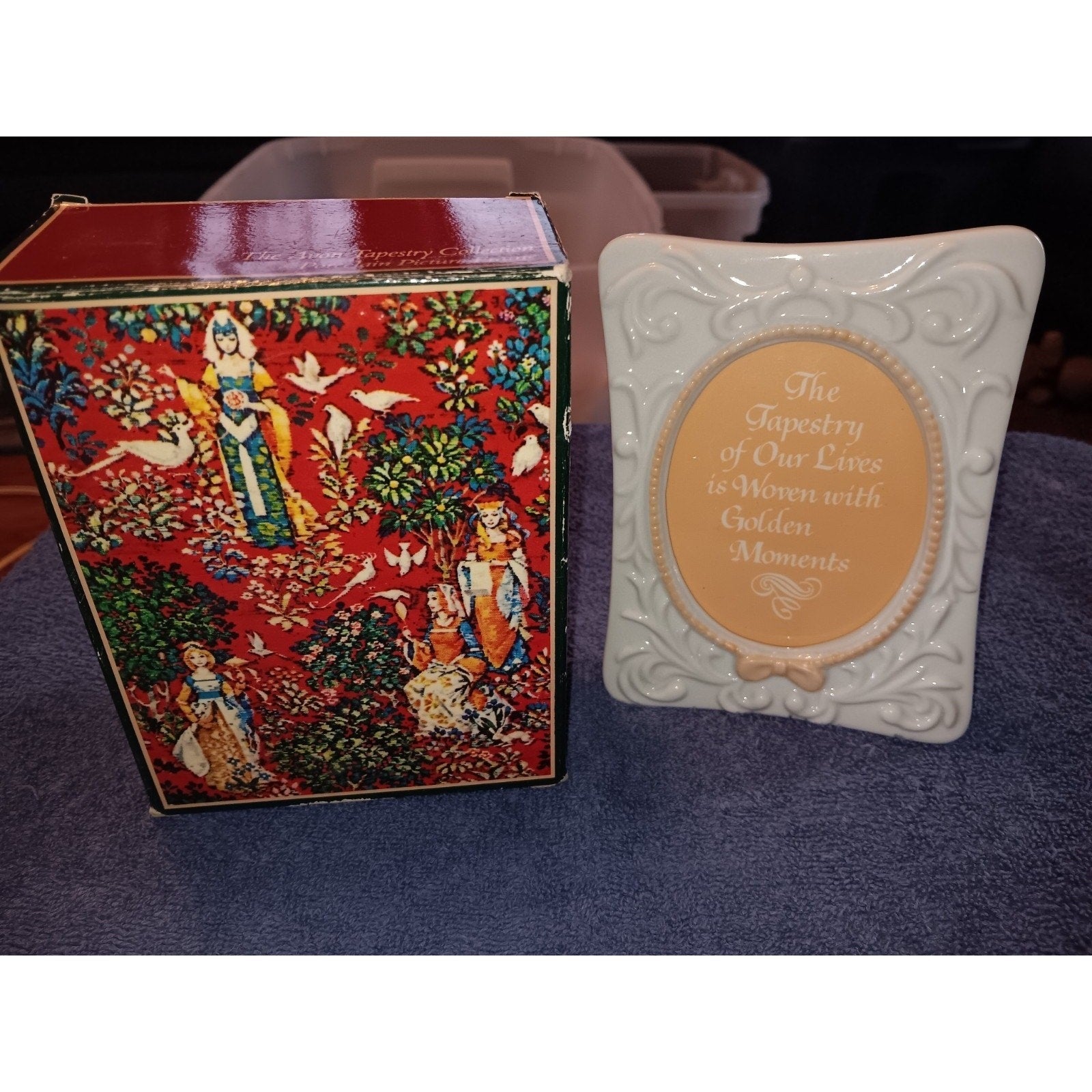 AVON Vintage Tapestry Collection Porcelain Picture Frame 1981 5" With Box