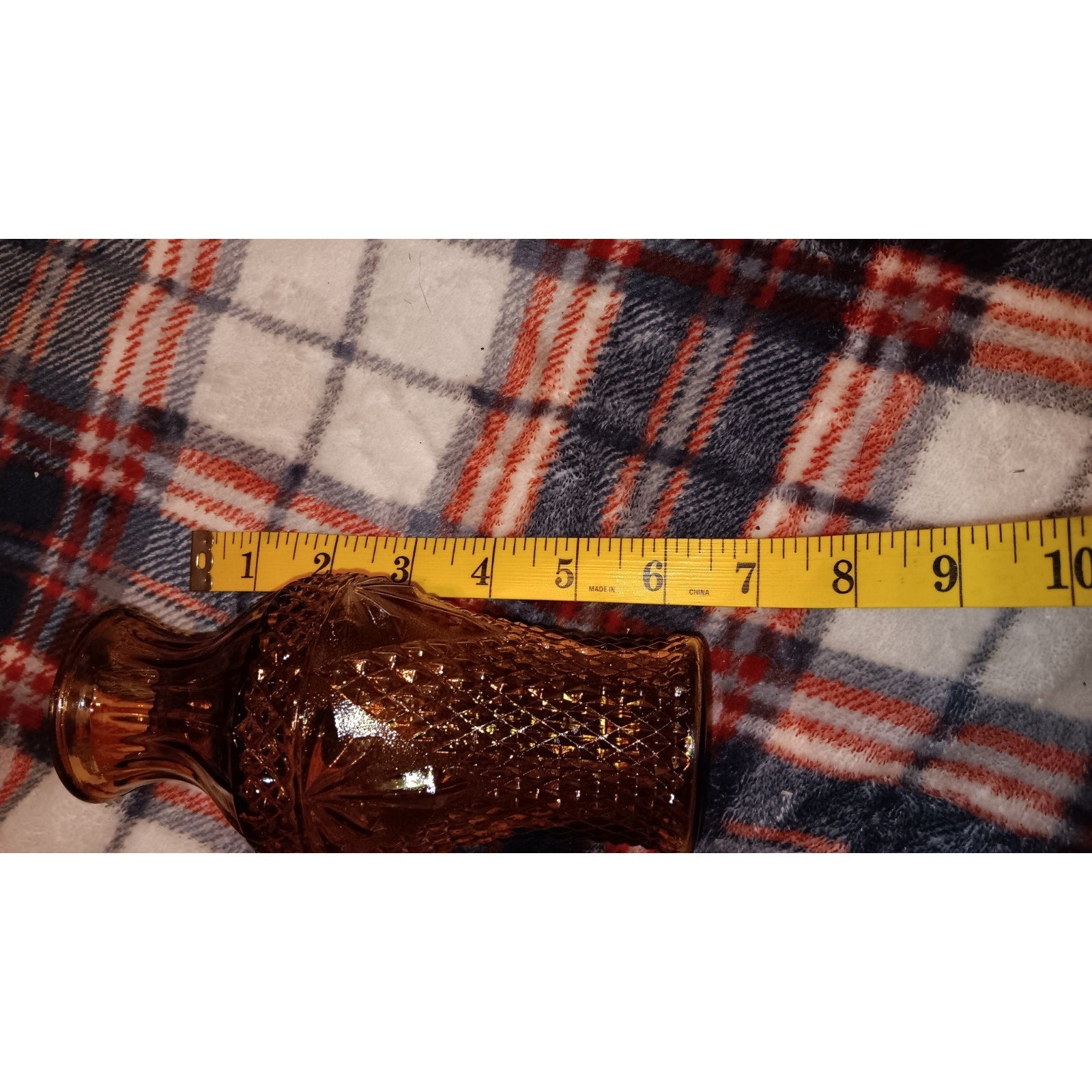 Vintage Amber Glass Vase Diamond Pattern 6.5" Tall. Made In Tiawan