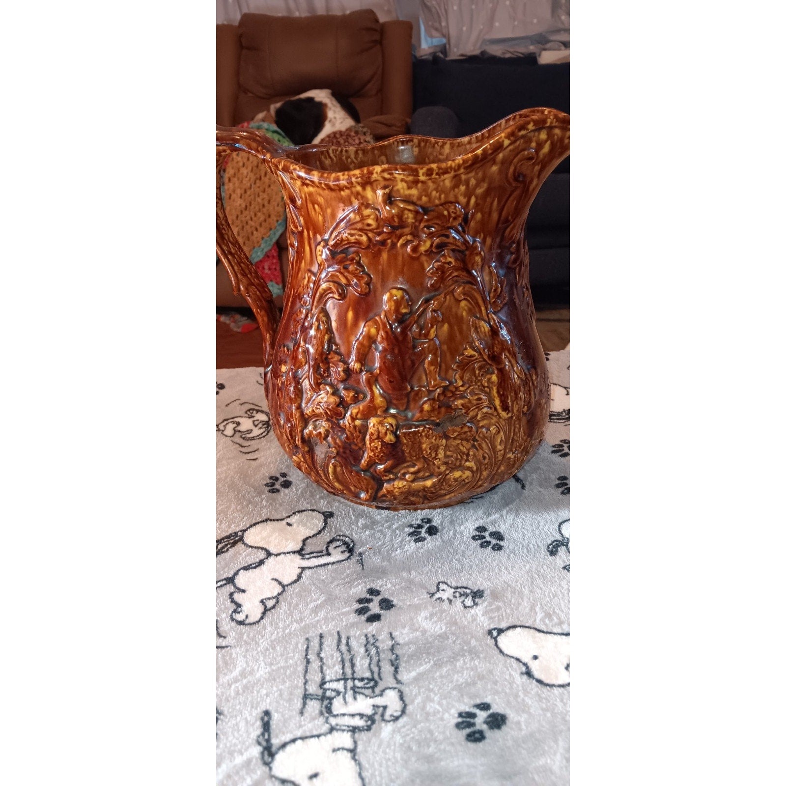 Antique Bennington / Rockingham Pitcher Brown Glaze