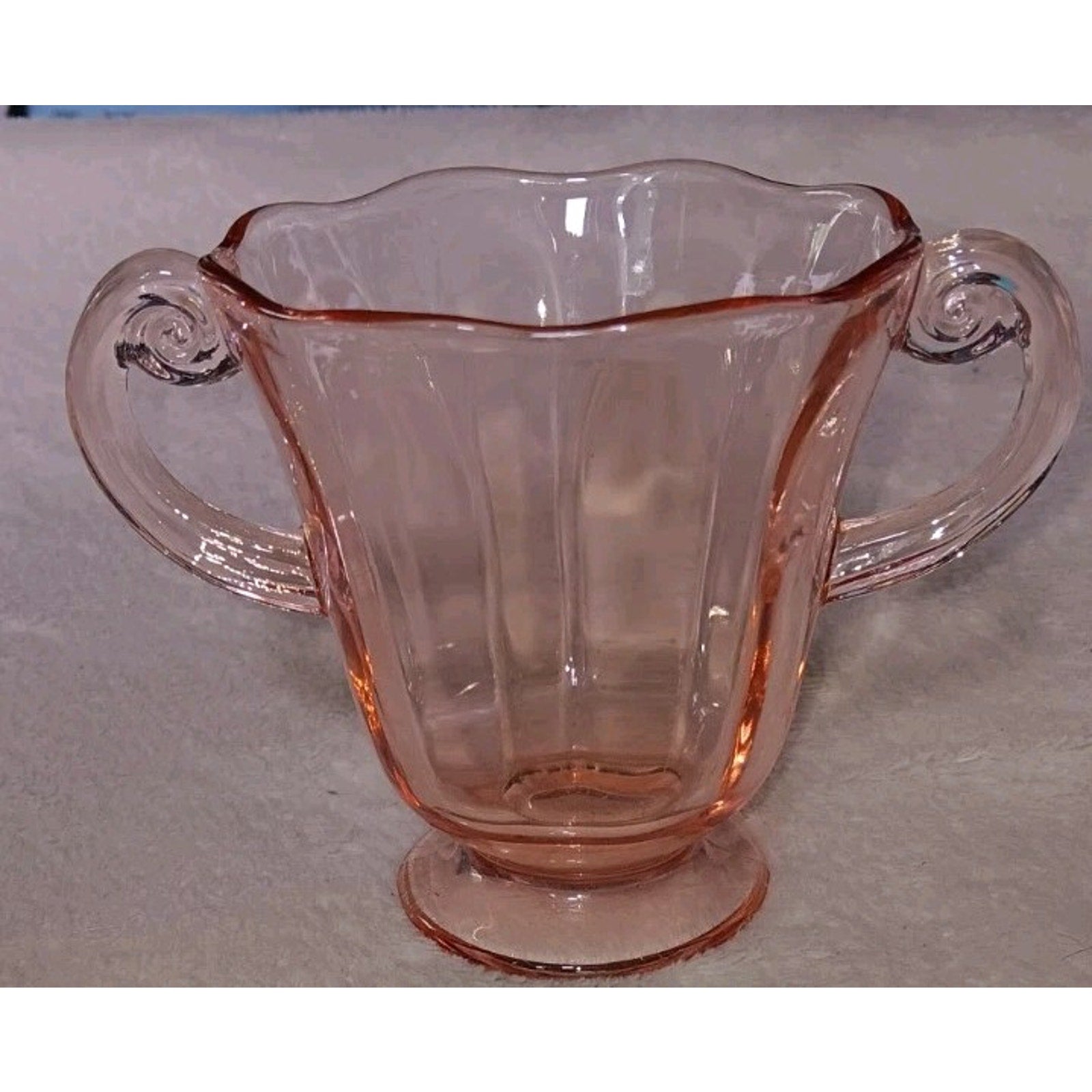 Vintage Pink Depression Glass double Handles Sugar Bowl