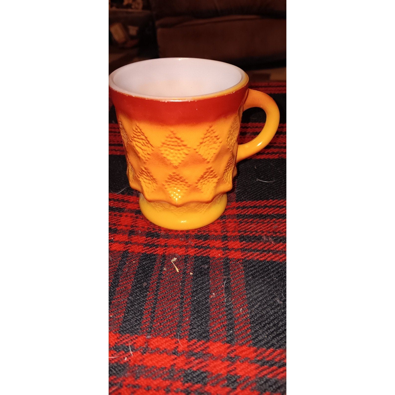 Vintage Fire King Anchor Hocking Coffee Mug Cup Kimberly Diamond Orange