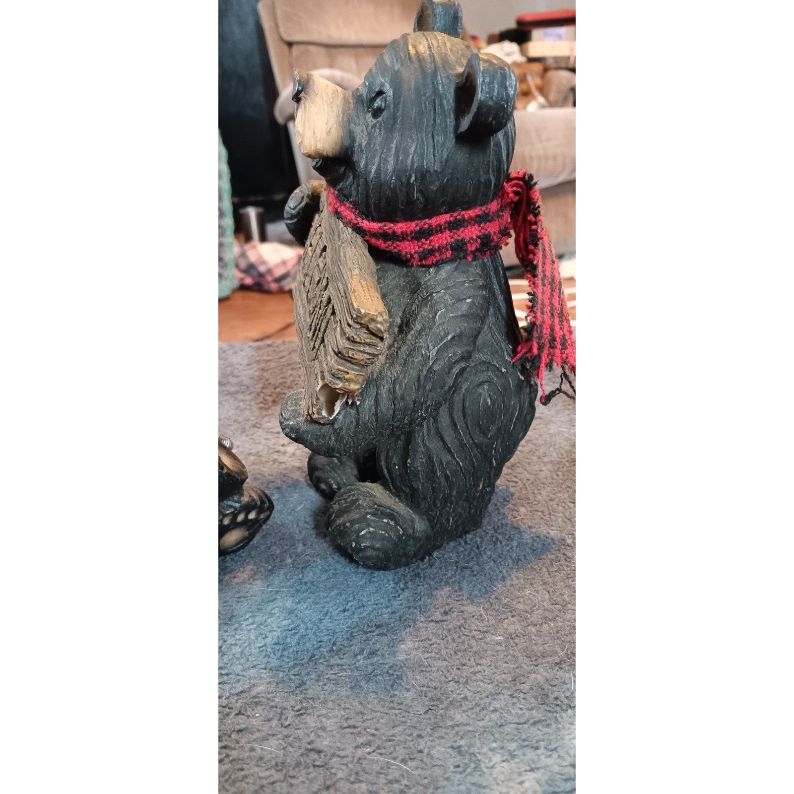 Black Bear Resin Figures Lot of 3 Fish Basket, Welcome Decor, Happy Bear Decor