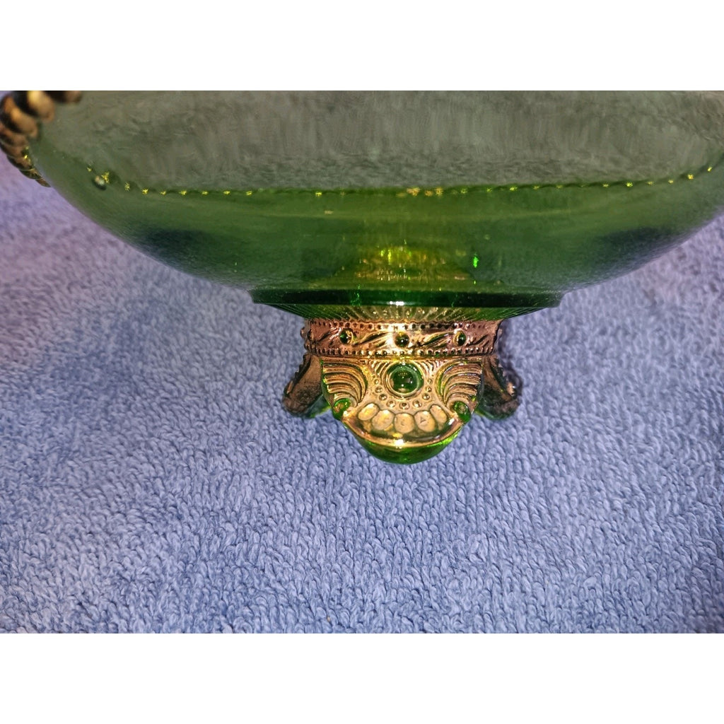 Lot Of 2 Emerald Colorado Greed Lacy Medallion Dish And Wavy Trinket Dish