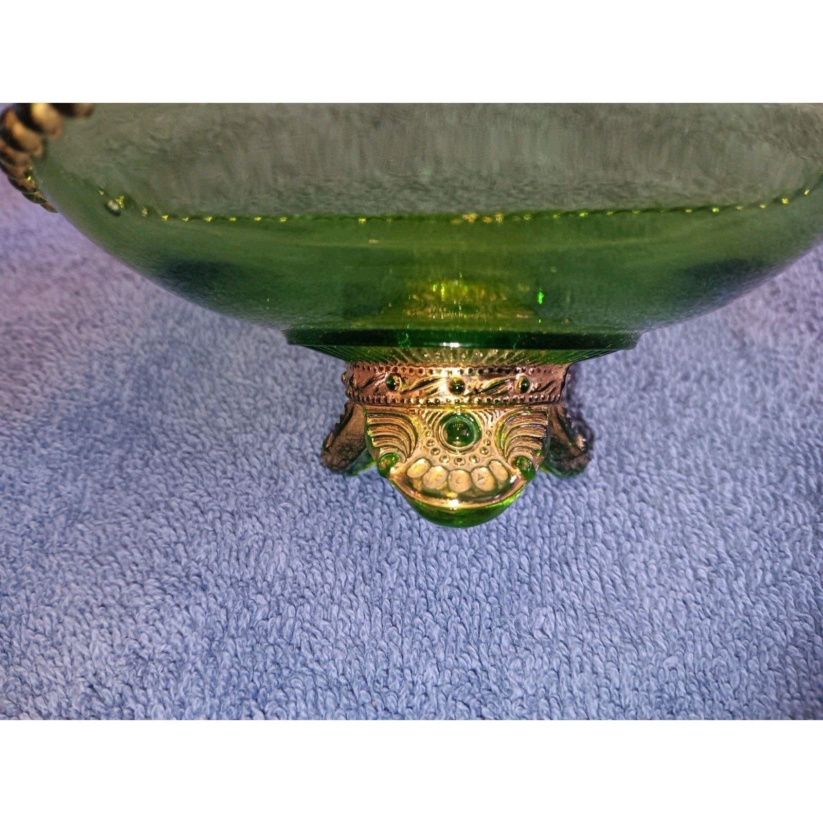 Lot Of 2 Emerald Colorado Greed Lacy Medallion Dish And Wavy Trinket Dish