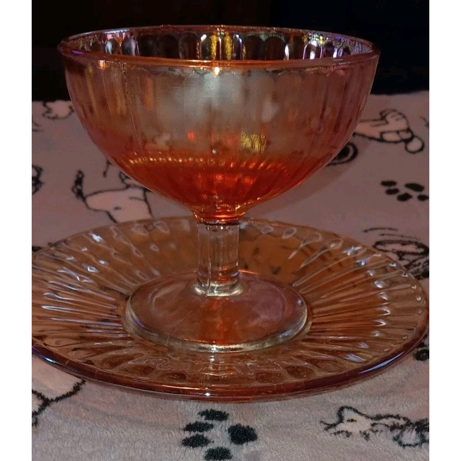 1920s Marigold Carnival Glass Sherbet Dish With Underplate