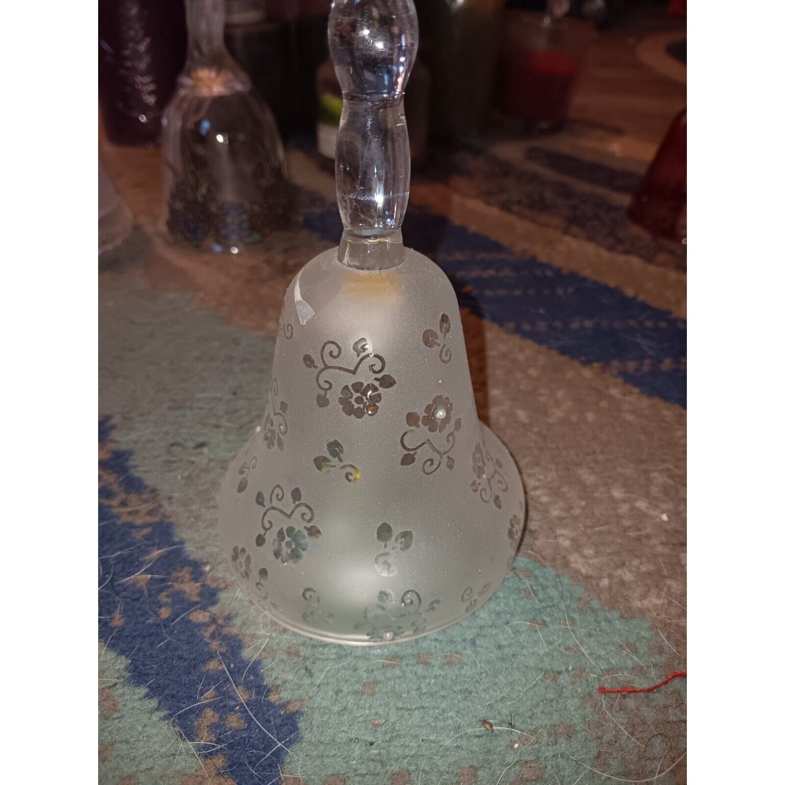 Vintage Clear Frosted Glass Wedding 50th Anniversary Bell with Pearl Accents 5"