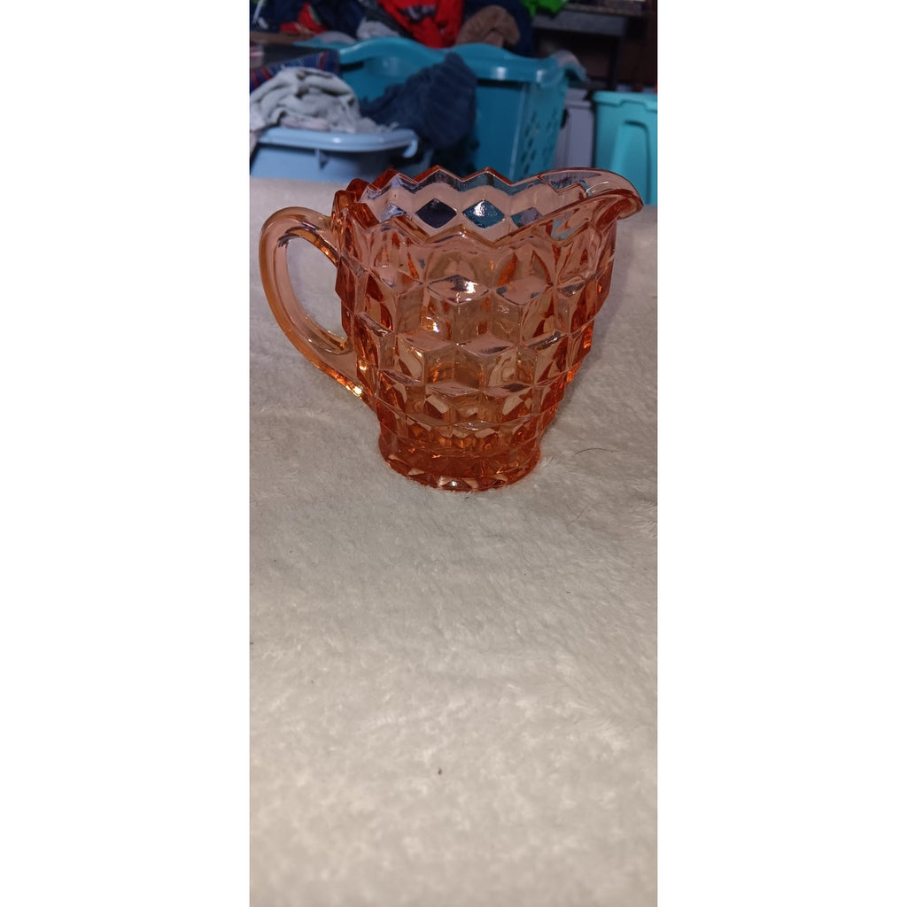 Vintage Indiana Whitehall Glass Cubist 4" Tall Heavy Creamer Pink Peach 1960's