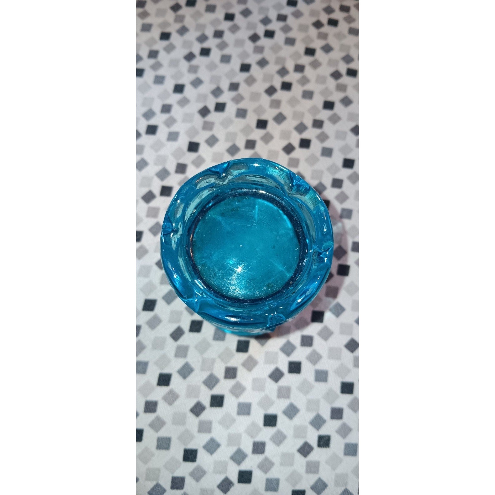 Vintage L E Smith Blue Glass Moon & Stars Toothpick Holder w/Ruffled Bottom