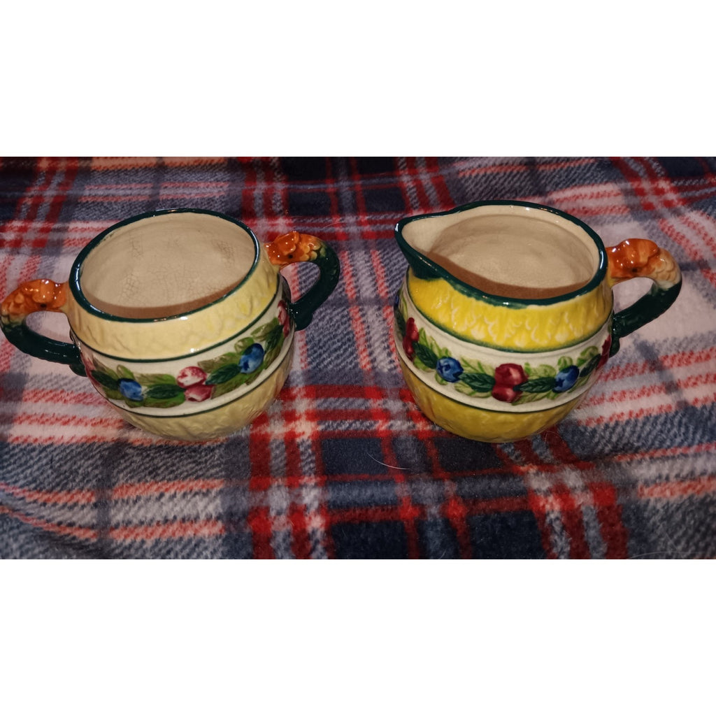 Vintage Majolica Creamer & Sugar Bowl