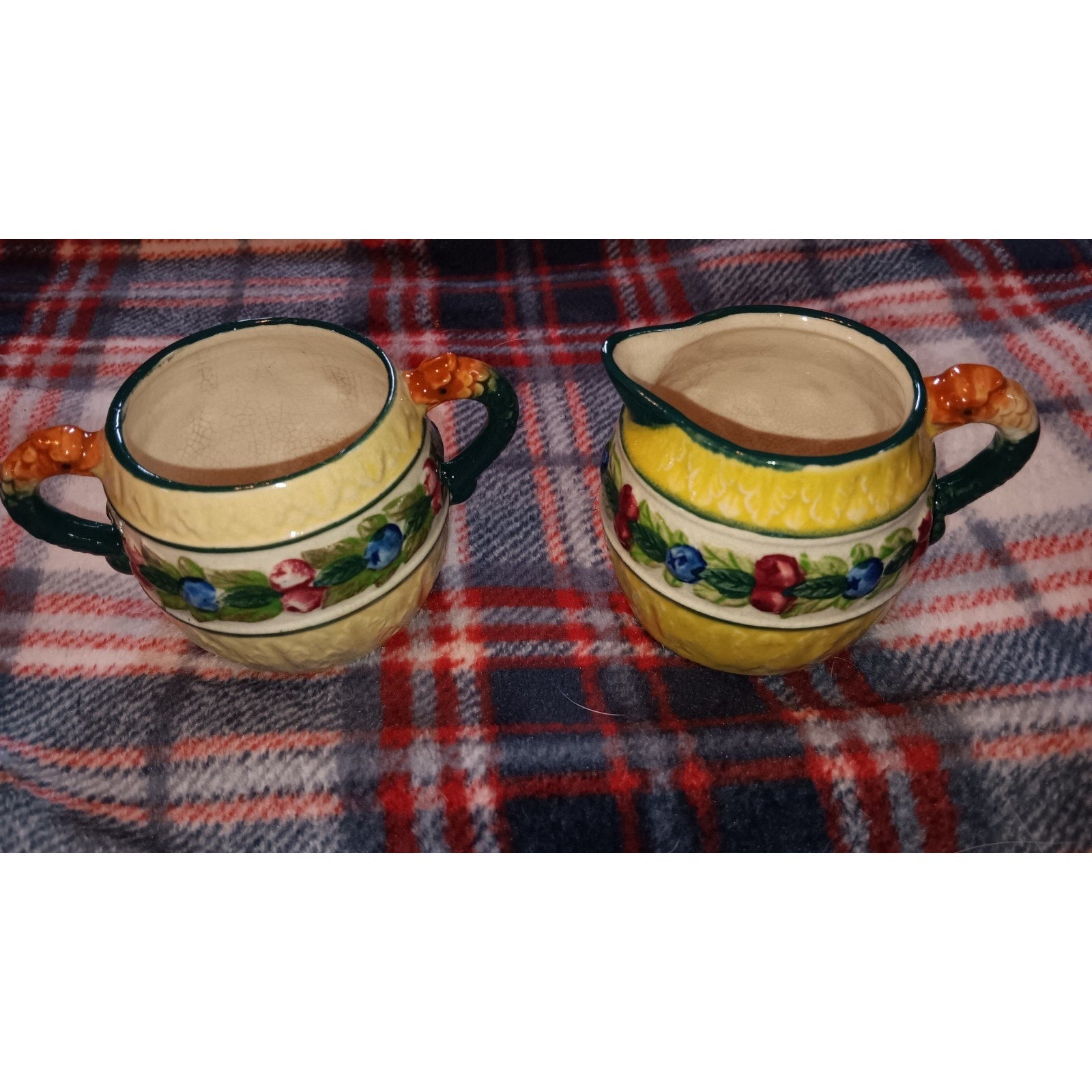 Vintage Majolica Creamer & Sugar Bowl