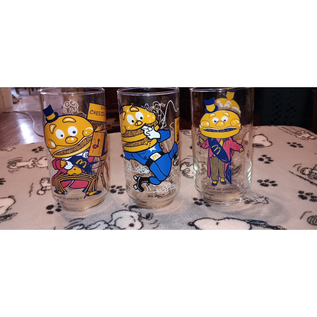 Lot Of 3 McDonald's Mayor McCheese 1977 McDonaldland Action Series Glasses
