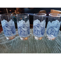 Rare Blue Water Wheel Country Glass Tumbler Set Of 4 - Vintage Great Condition