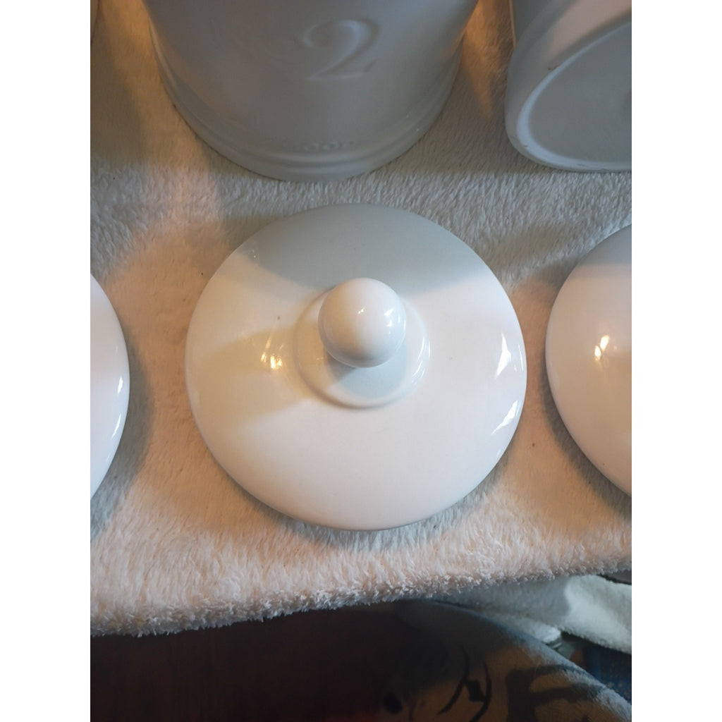 Fitz And Lloyd Milk White Canister Set Of 3 No1,2,3 With Lids Complete Set