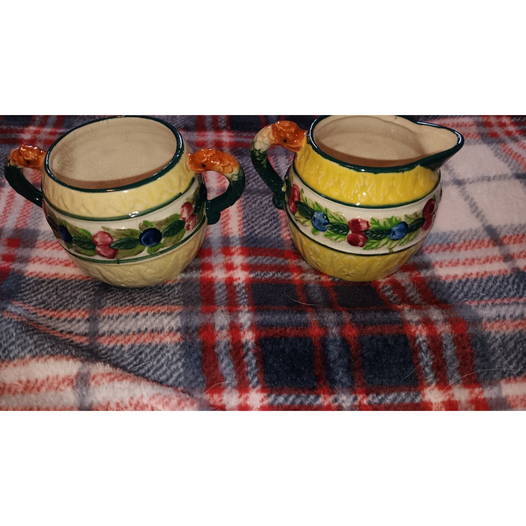 Vintage Majolica Creamer & Sugar Bowl