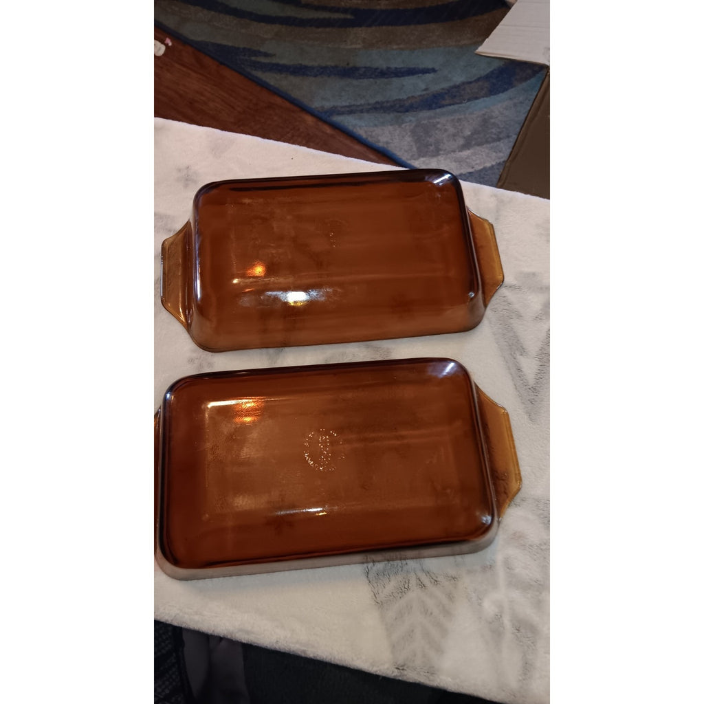 2 Anchor Hocking #427 Amber Baking Dish Loaf Pans Lot Of 2 Great Condition