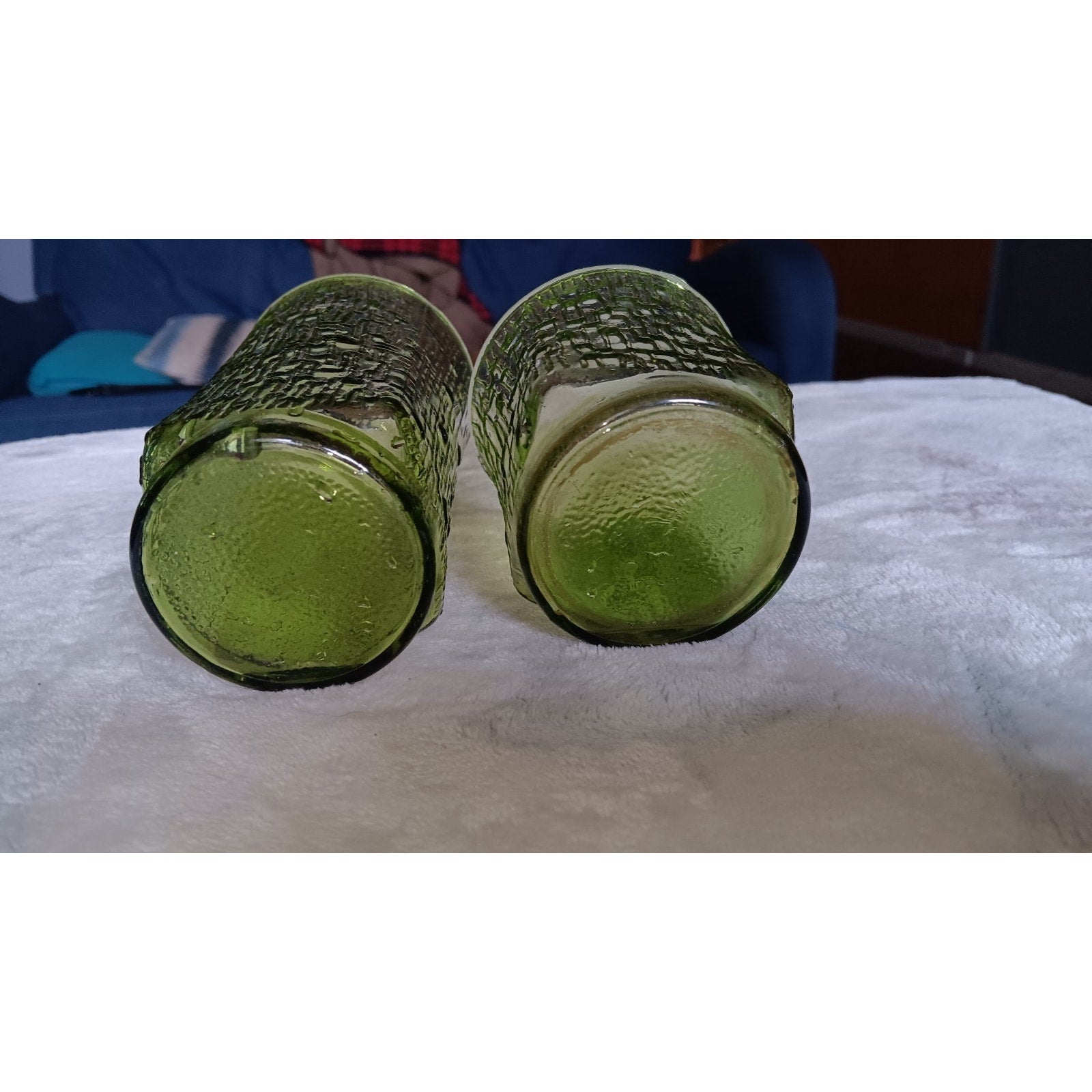 Lot Of 2 Vtg. Anchor Hocking Pagoda Avocado Green Juice Glass, 8 oz And 4 oz