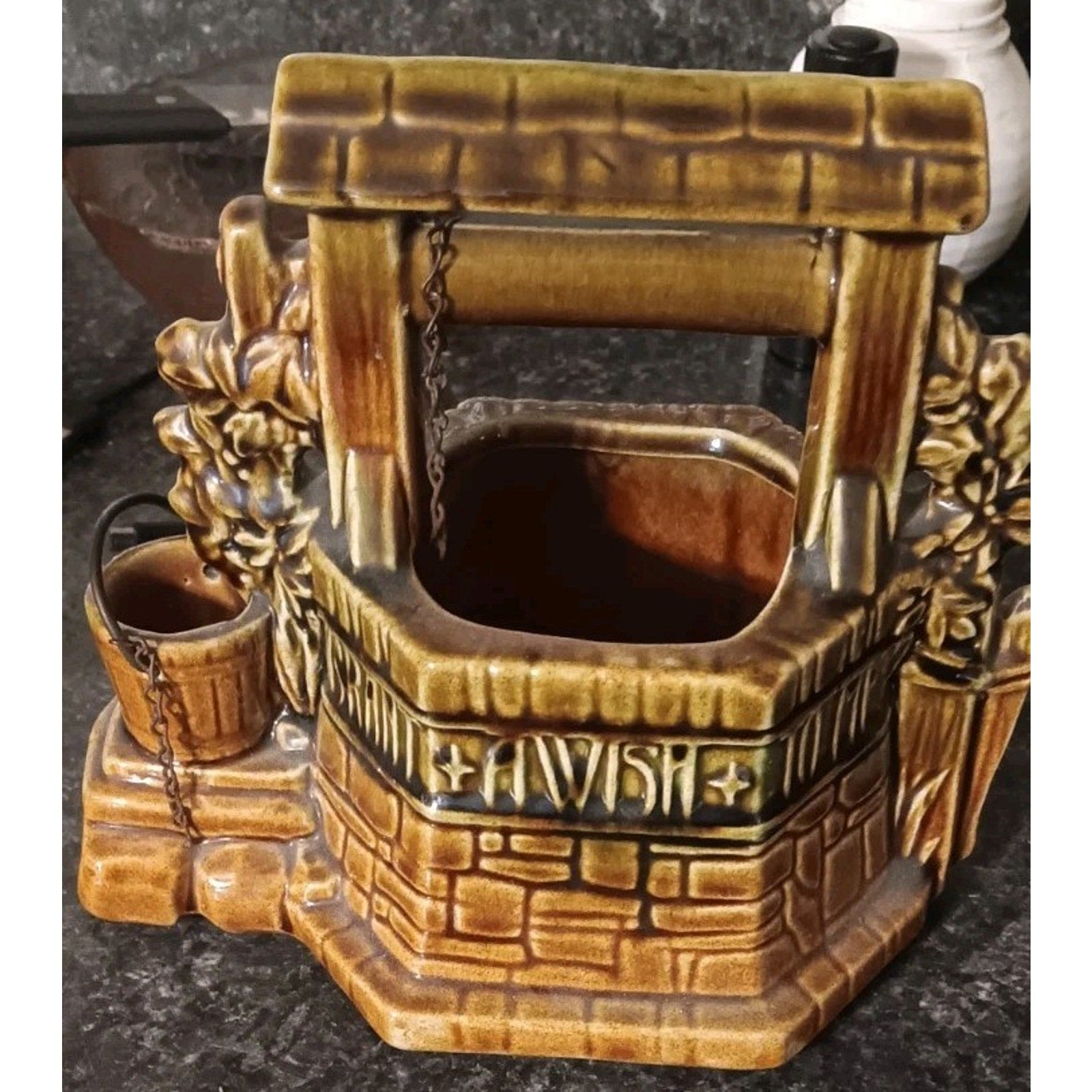 Vintage McCoy Glazed Pottery Wishing Well Planter, MCM