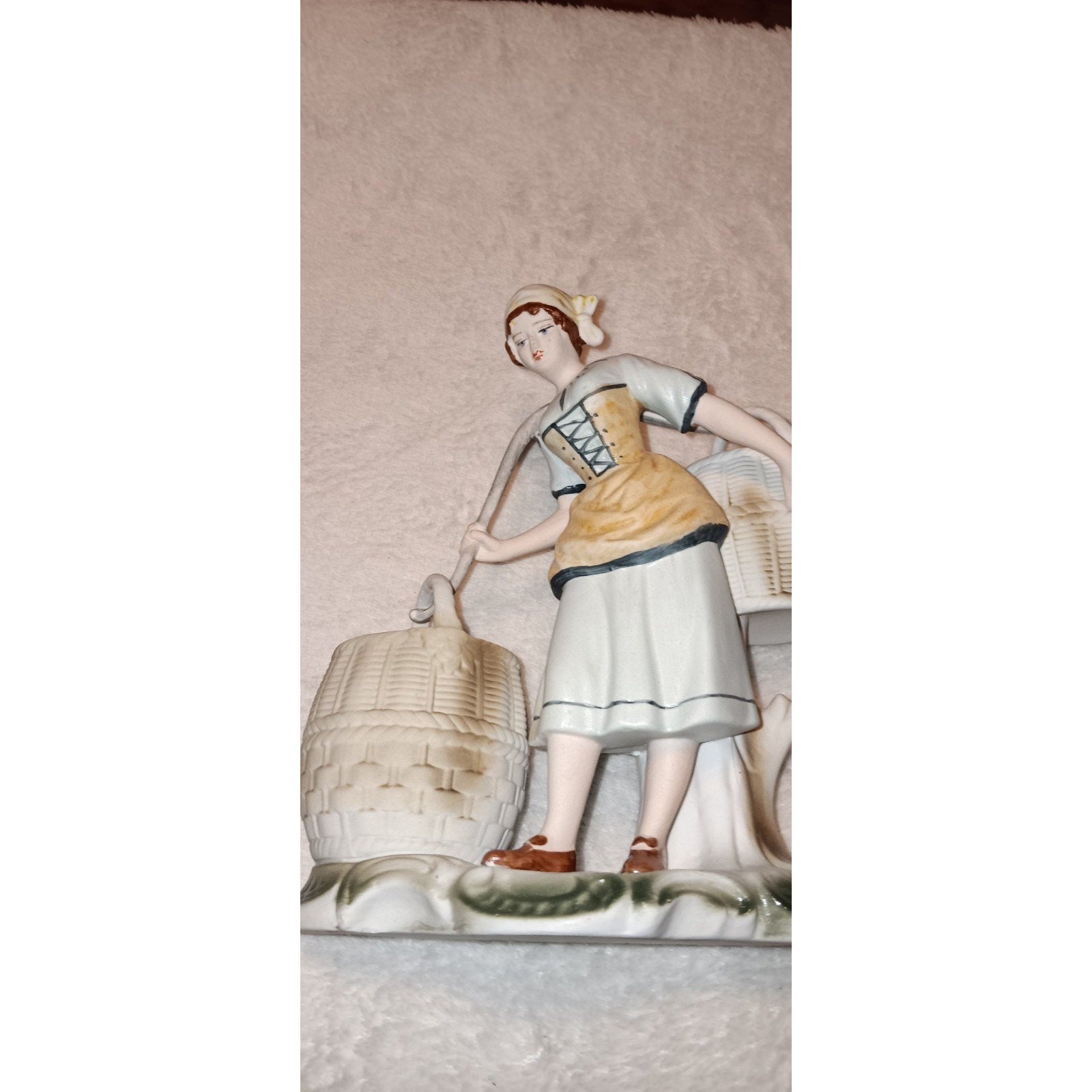 ARPO Curtea De Arges Porcelain Lady Carrying Baskets Figurine / Romania