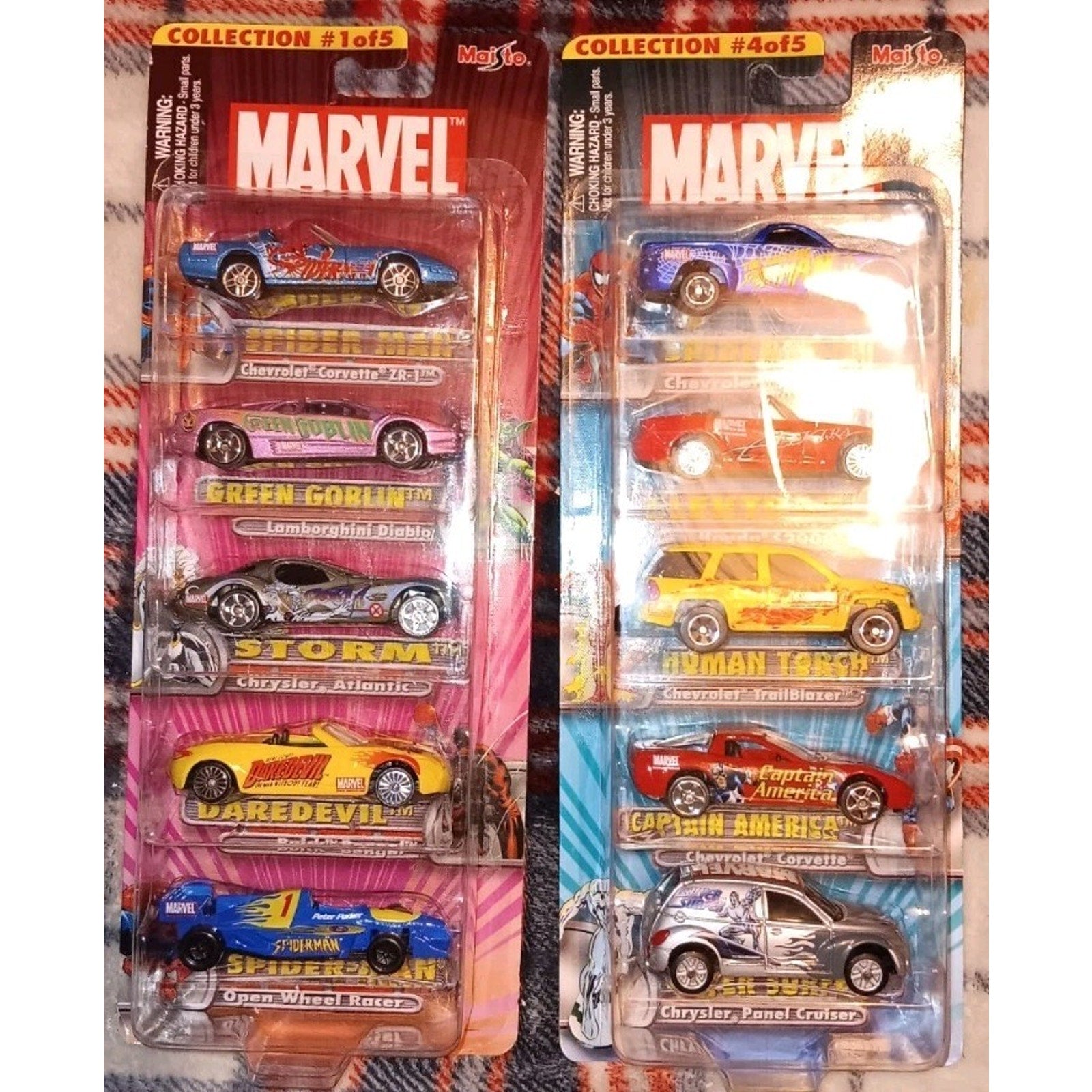 2002 Maisto Marvel Die Cast Metal 5 Car Collections #1 & 4 of 5 Still Sealed Nib
