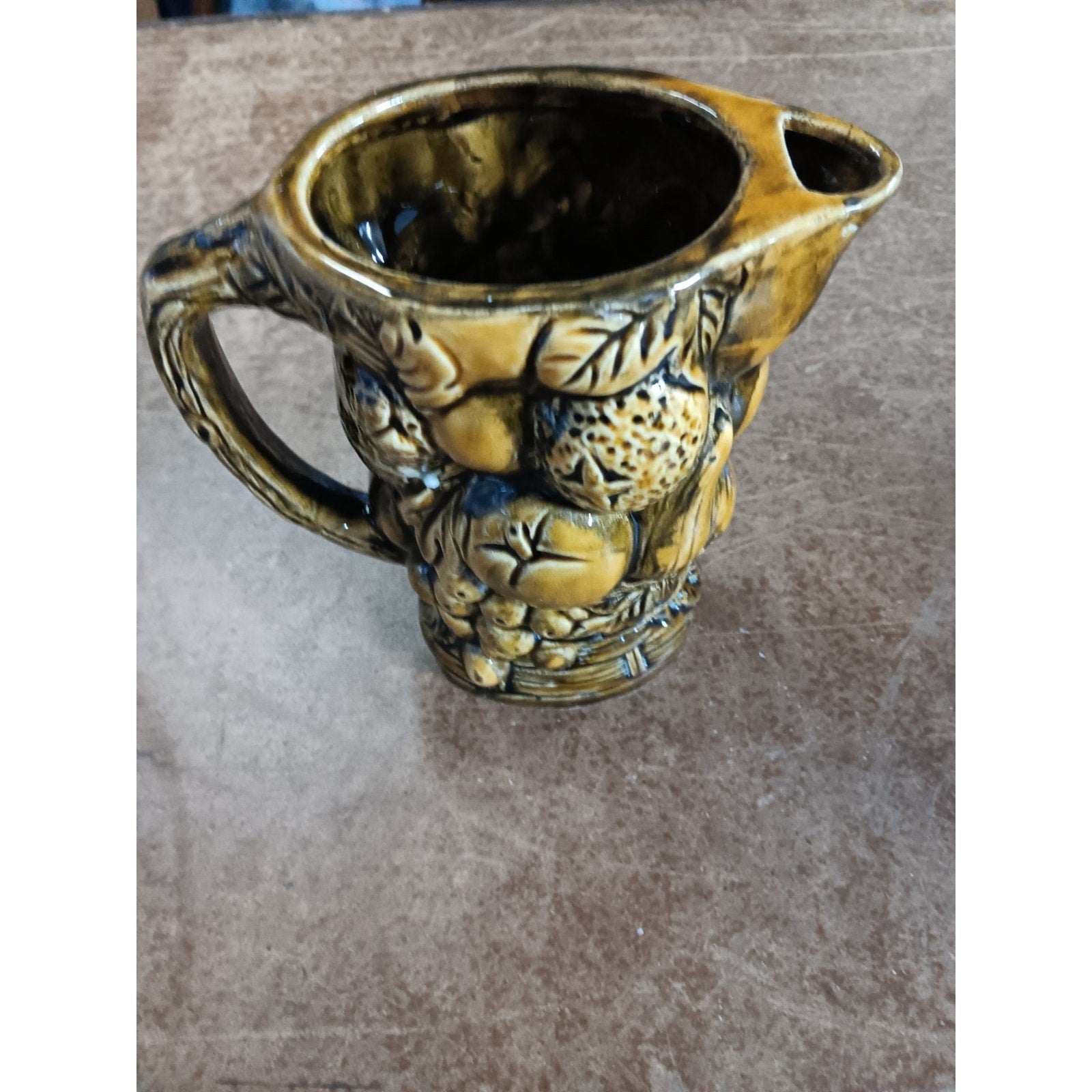 Vintage Majolica Pitcher Marked Japan 6.5 Inch High Fruit Daisy Flower