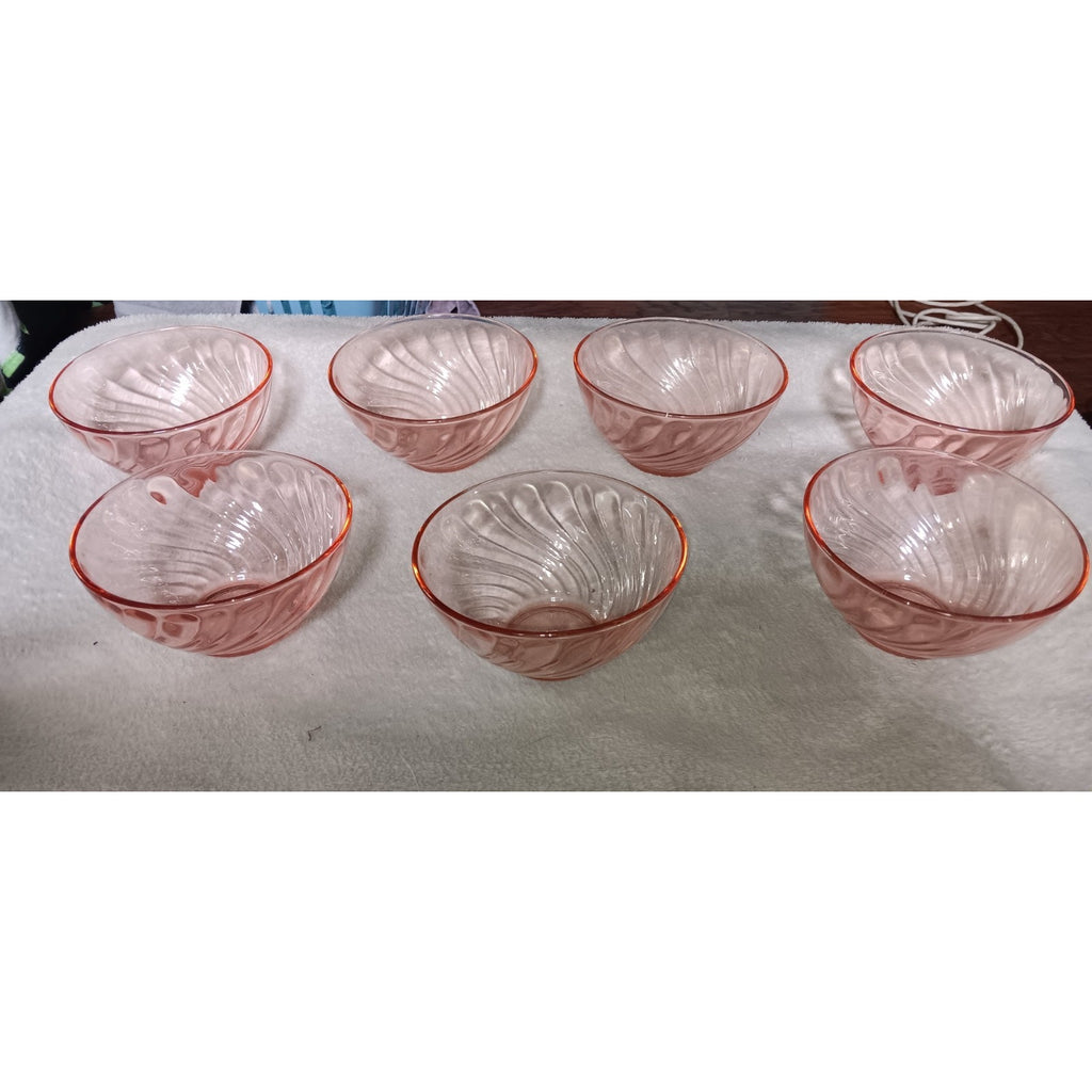 Vintage Cristal d'Arques Durrand Rosiland 7 Pink Swirl Dessert/ Cereal Bowls