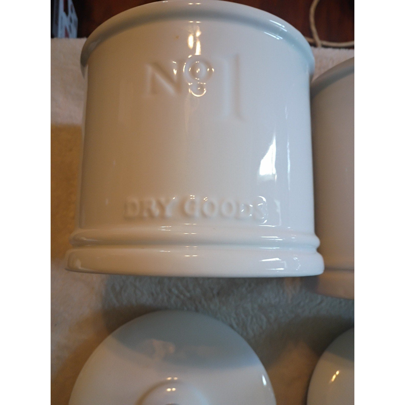 Fitz And Lloyd Milk White Canister Set Of 3 No1,2,3 With Lids Complete Set