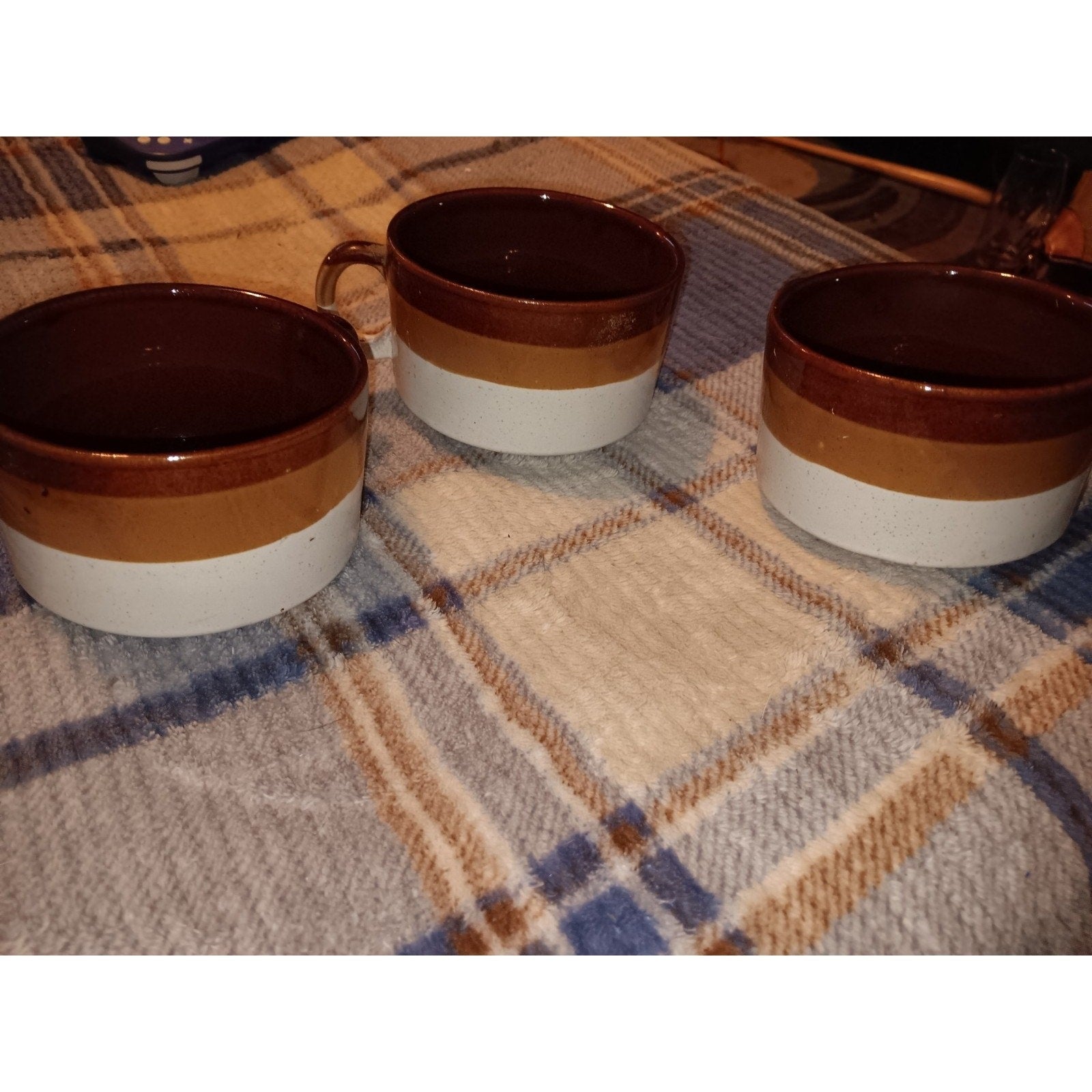 Vintage Stoneware Soup Mugs Set of 3 10oz Gradient Brown Cups