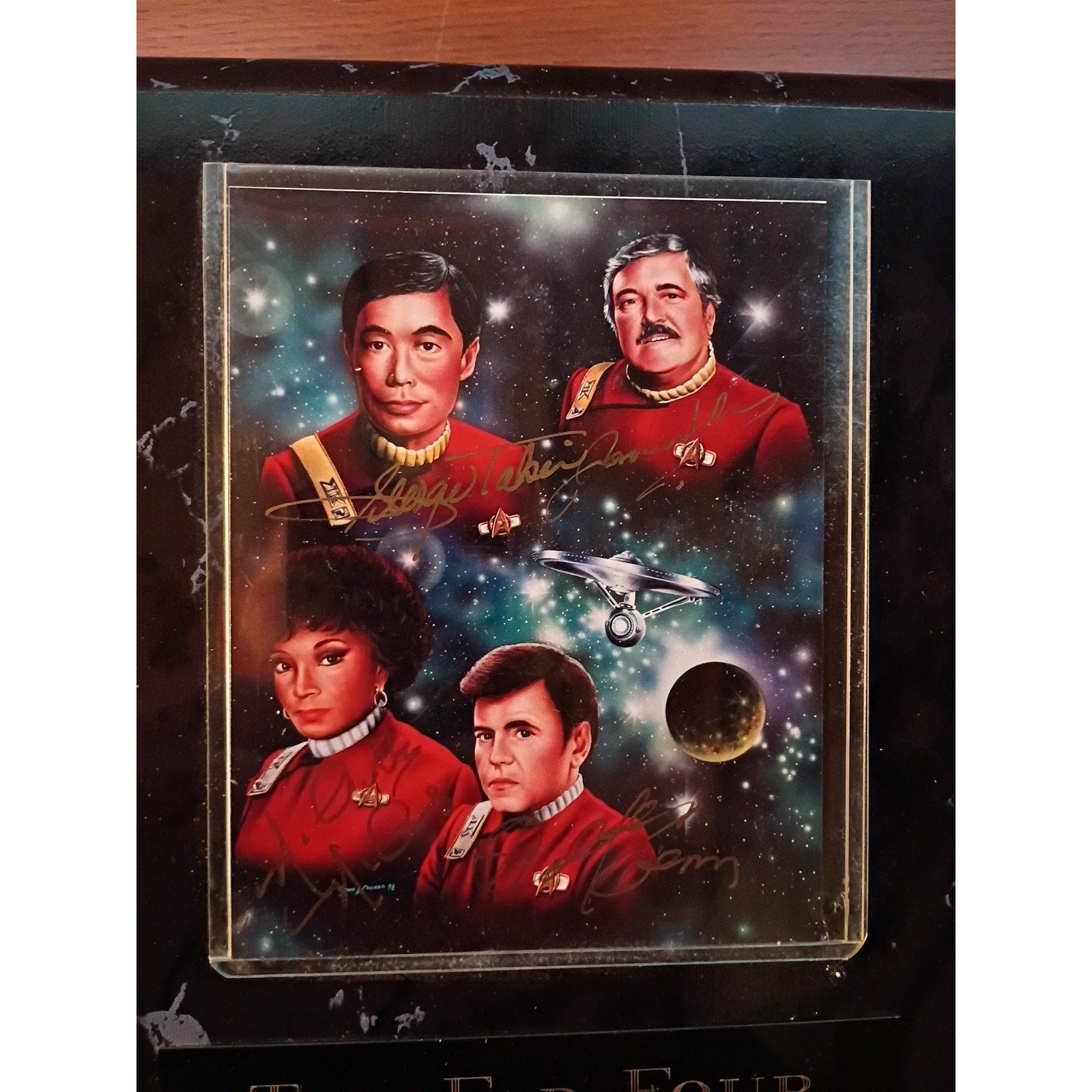 🔥 Star Trek "Fab Four" Plaque, Autographed - Doohan, Koenig, Takei, and Nichols