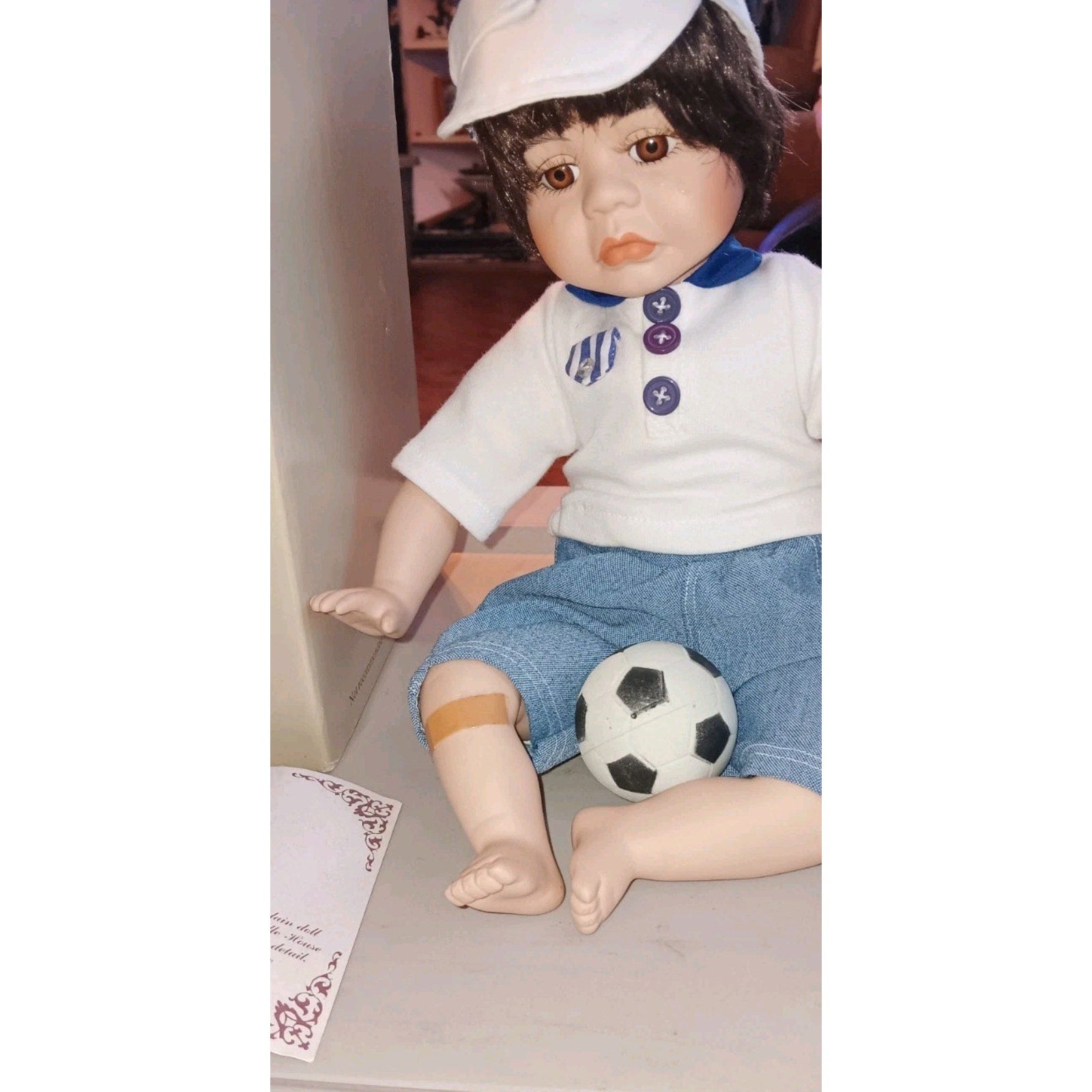 The Granville House Collection Porcelain Doll Boy In Cap With Soccer Ball