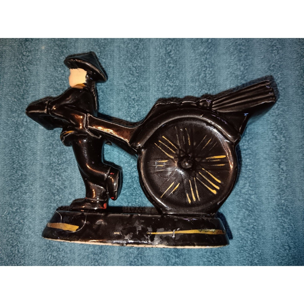 VINTAGE ASIAN MAN PULLING RICKSHAW CART PLANTER - VASE - TOOTHPICK HOLDER ~VGUC